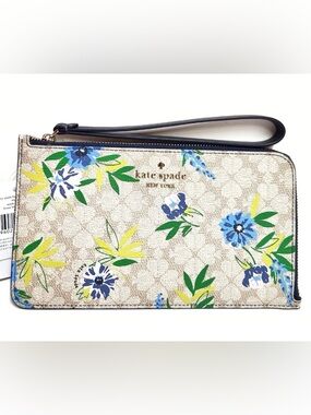 NWT Kate Spade Lucy Spade Flower Floral Medium L-Zip Wristlet